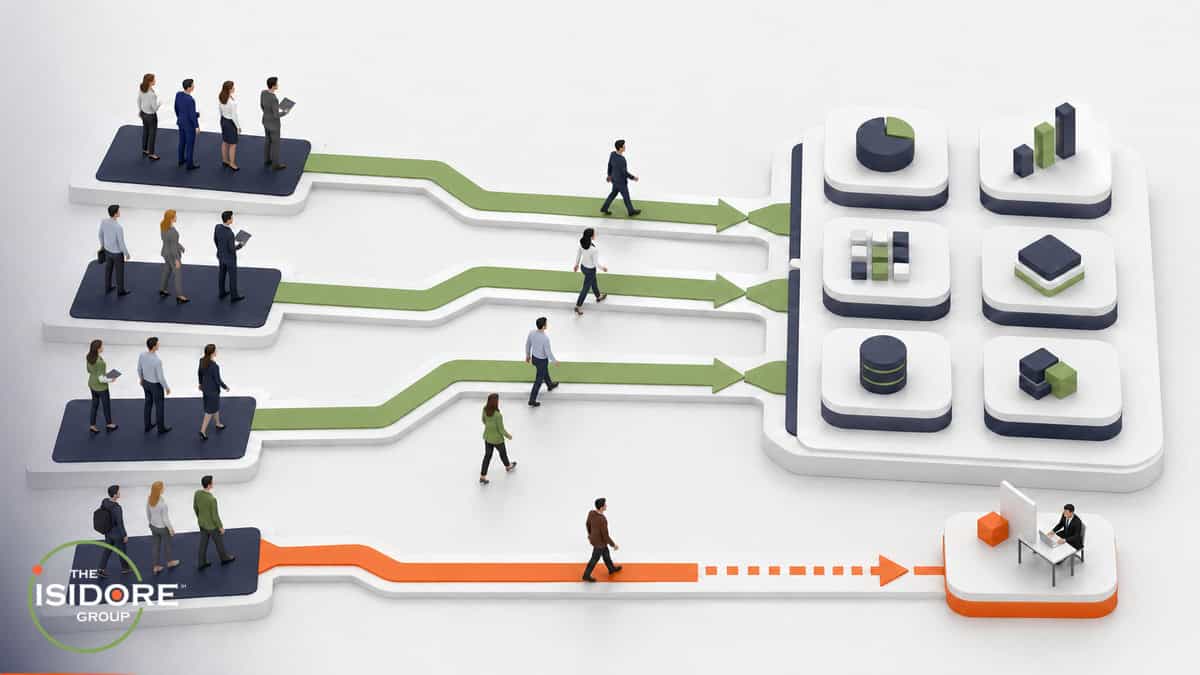 Business teams following standardized access paths with one governed exception