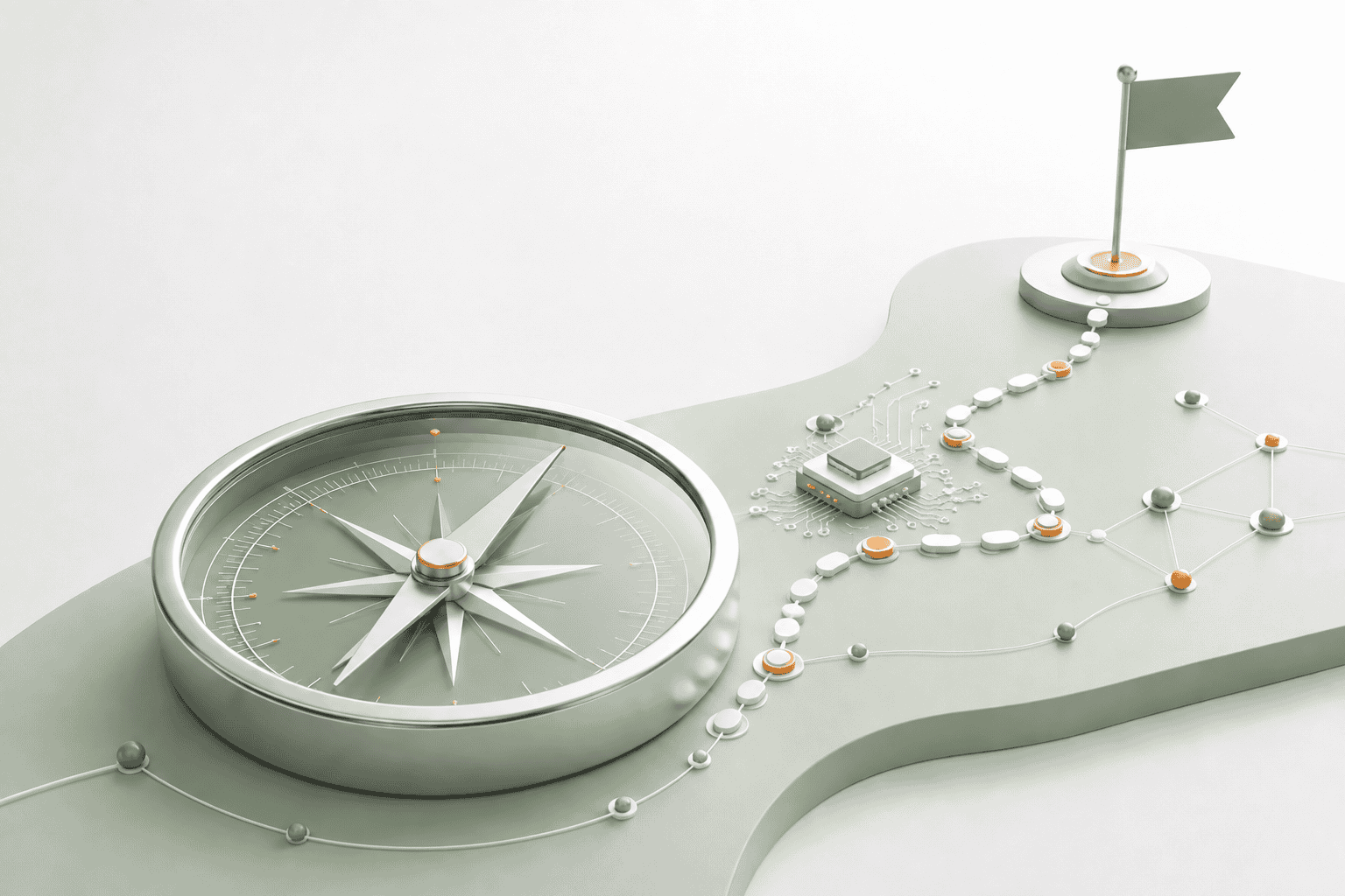 Glossy 3D compass and technology roadmap representing vCIO services, strategic IT planning, budgeting, and risk oversight.
